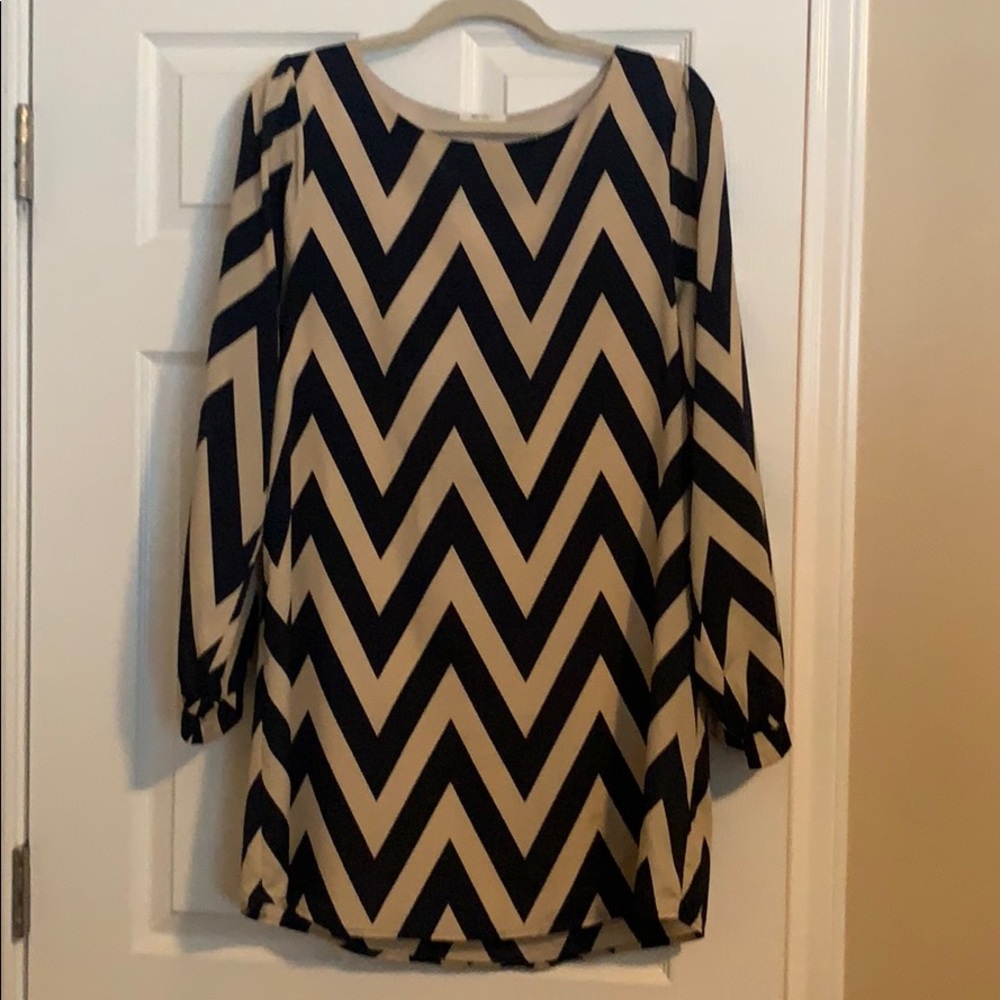 Everly Navy and Beige Chevron Dress